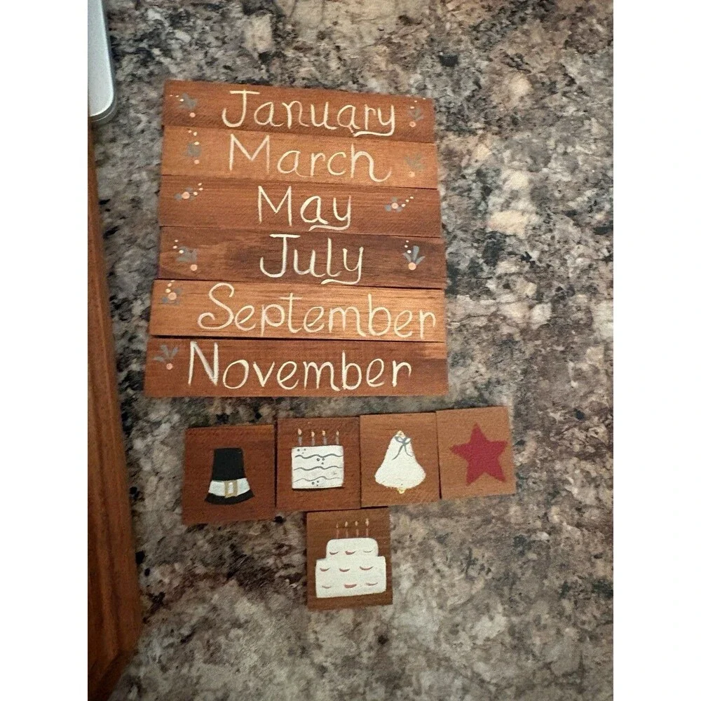 Vtg Wood Perpetual Calendar Children porch Goose 80s 90s Country Decor Complete